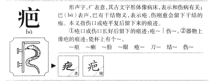 疤字字源字形