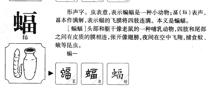 蝠字字源字形