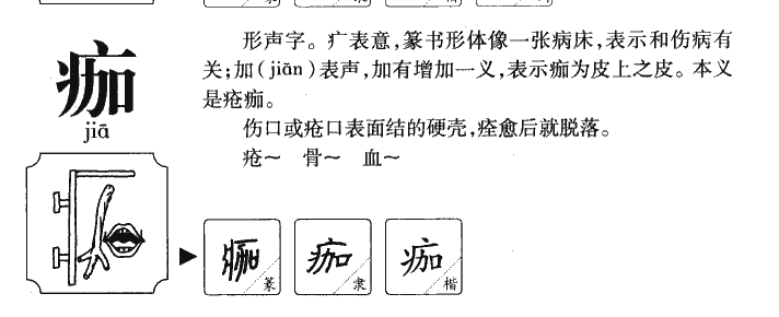 痂字字源字形