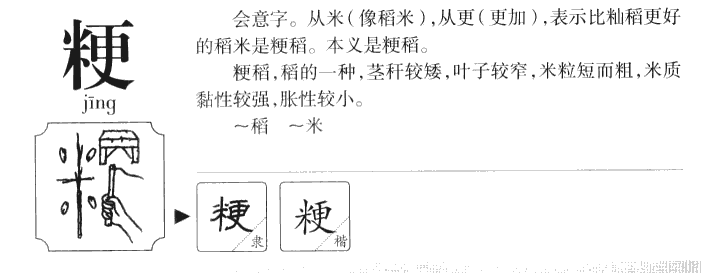 粳字字源字形