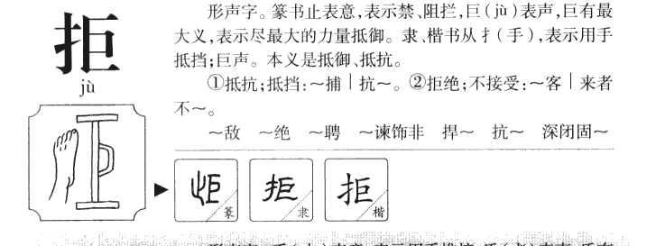 拒字字源字形
