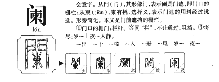 阑字字源字形