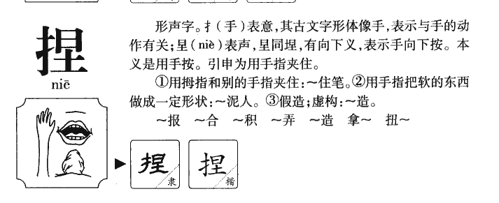 捏字字源字形