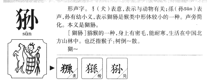 狲字字源字形